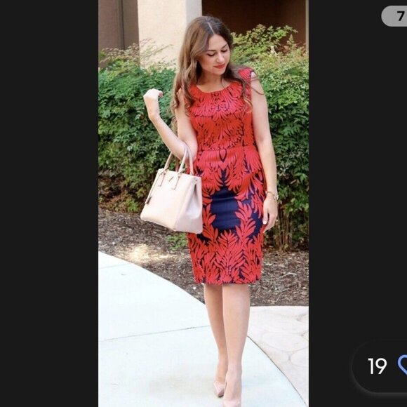 Anthropologie Pankaj & Nidhi Spice Tree Embroidered Sheath Dress Navy Red - Picture 10 of 12